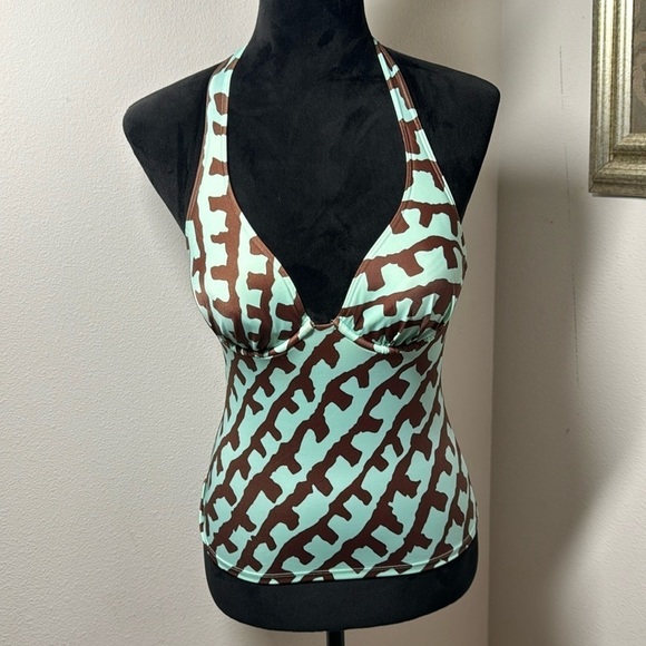 Victoria's Secret Other - Victoria’s Secret aqua brown halter tankini top Sz‎ 34 B
